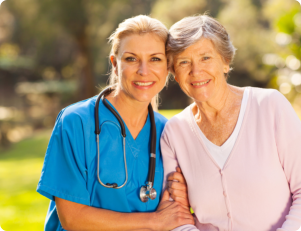 elder female and female caregiver